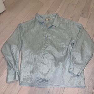 Diane Von Furstenberg Shiny Blue Textured Blouse